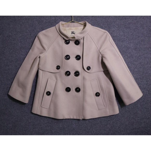 Burberry Jackets & Blazers - Burberry Peacoat Women 6 Beige Crop Waist Length Wool Cashmere 3/4 Sleeve *FLAWS